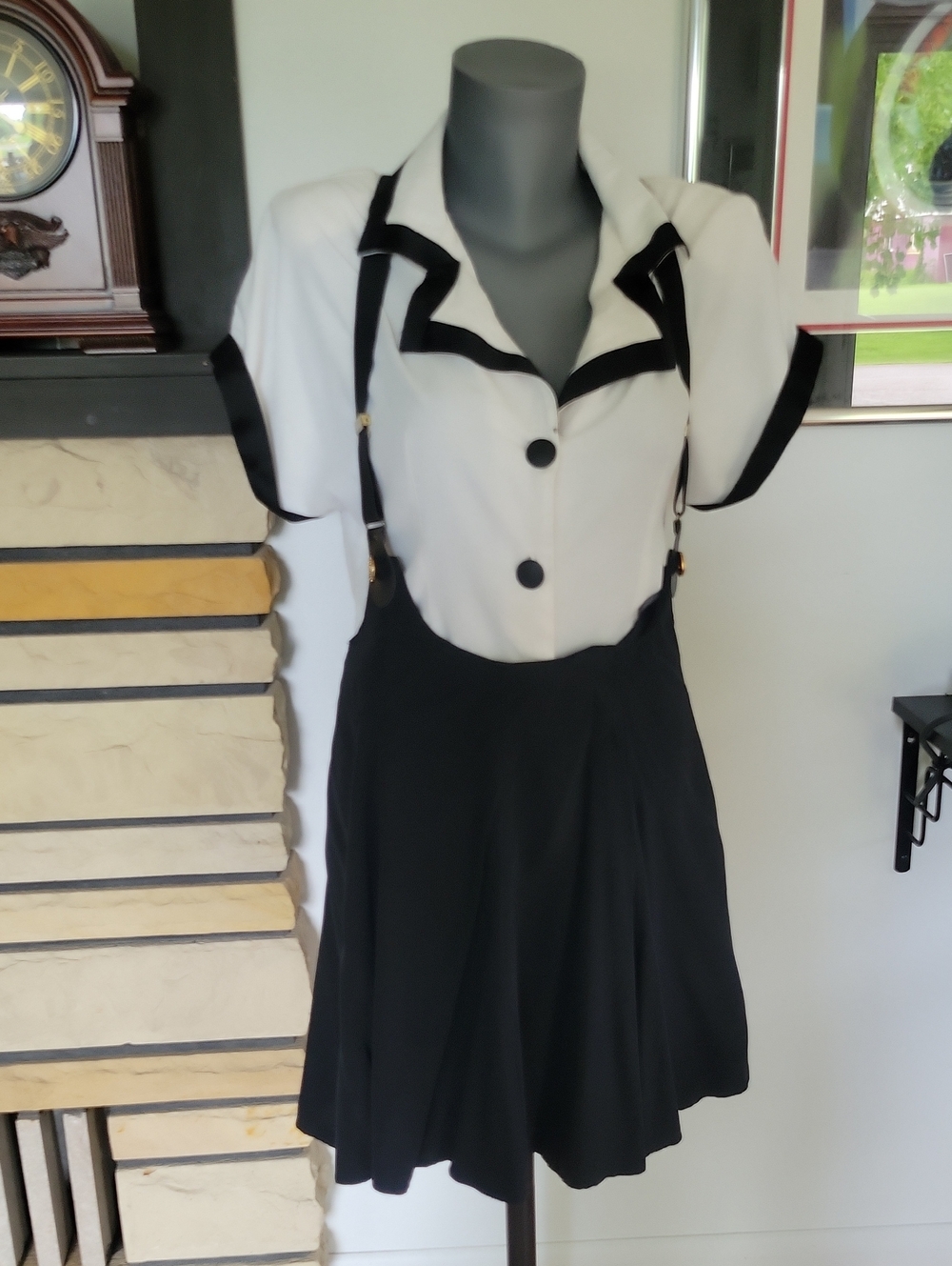 Marnie West Skirt Set Large Black & Off-White Vintage 80s
